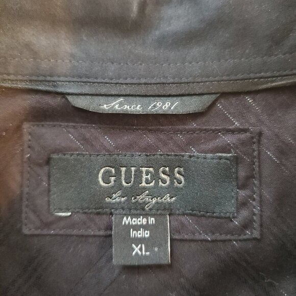 GUESS SZ XL Men's Black Metallic & Satin Western Button-down Long-sleeve Shirt - Picture 7 of 8